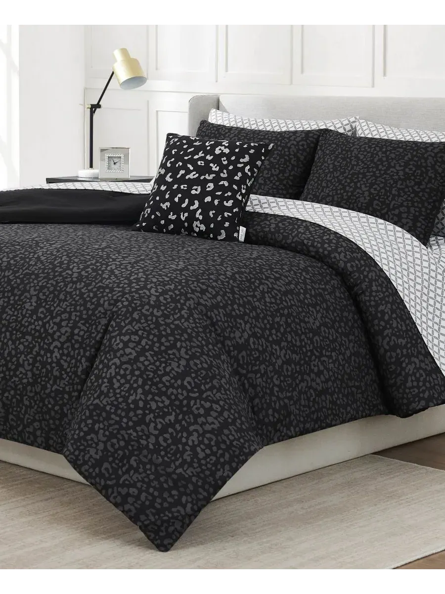 Комплект постельного белья Leopard Bed in a Bag, 8 предметов, Queen Nine West — изображение 2 из 9, черный
