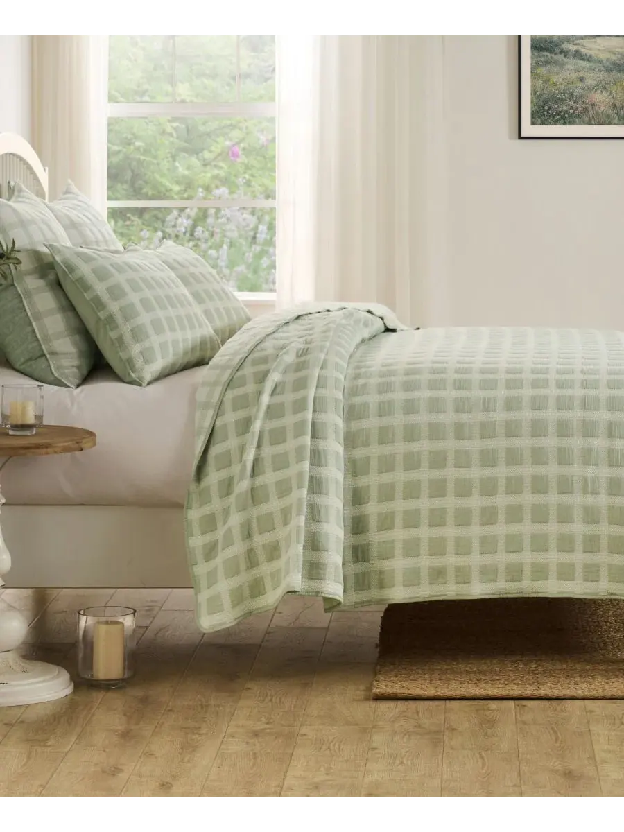 Покрывало-набор из 3 предметов Millhouse Jacquard-Woven, Full/Queen Greenland Home Fashions — изображение 5 из 6, шалфейный