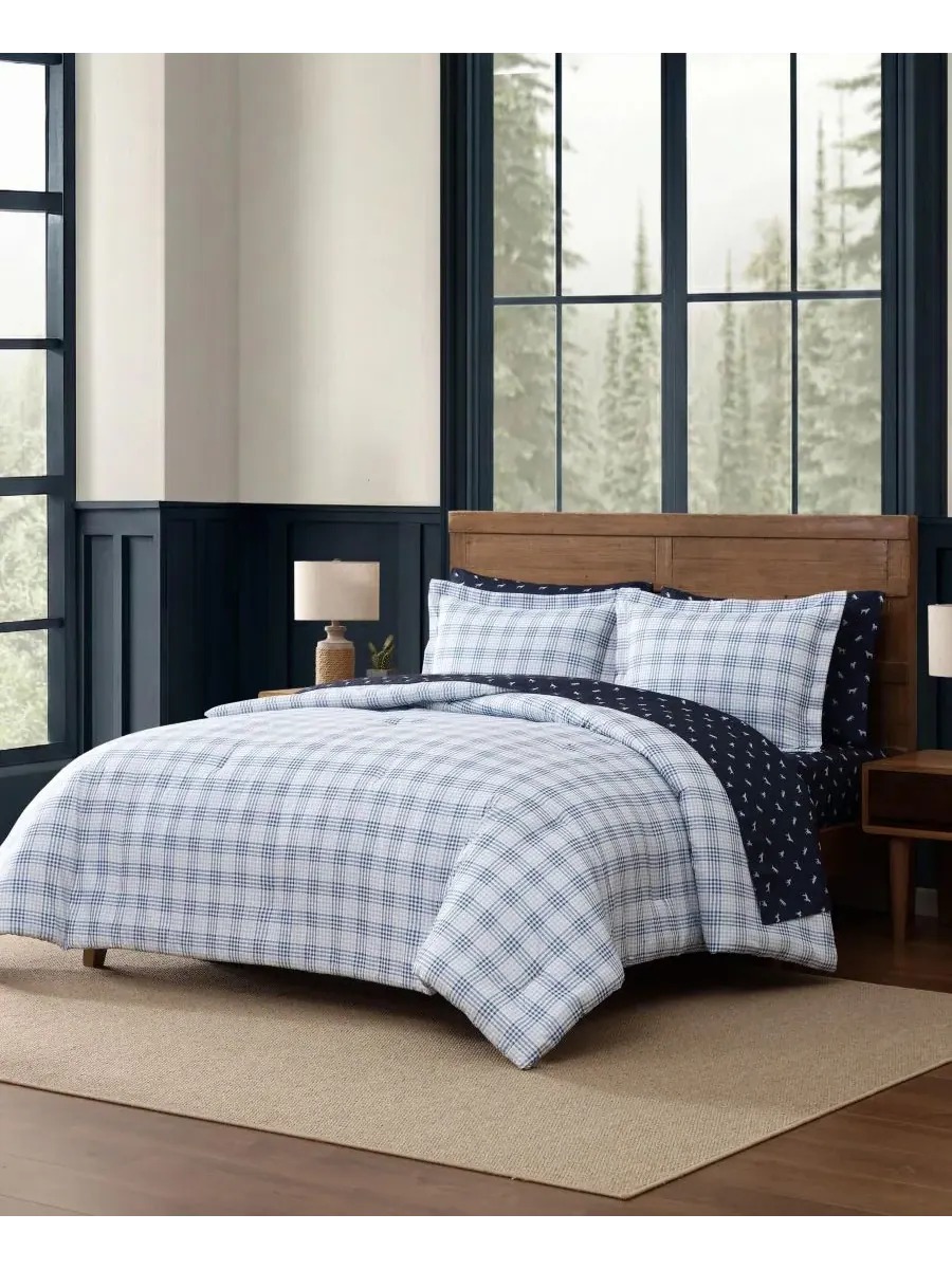 Комплект постельного белья Beach Pine Plaid, 7 предметов, размер Queen Eddie Bauer — изображение 2 из 7, серый синий