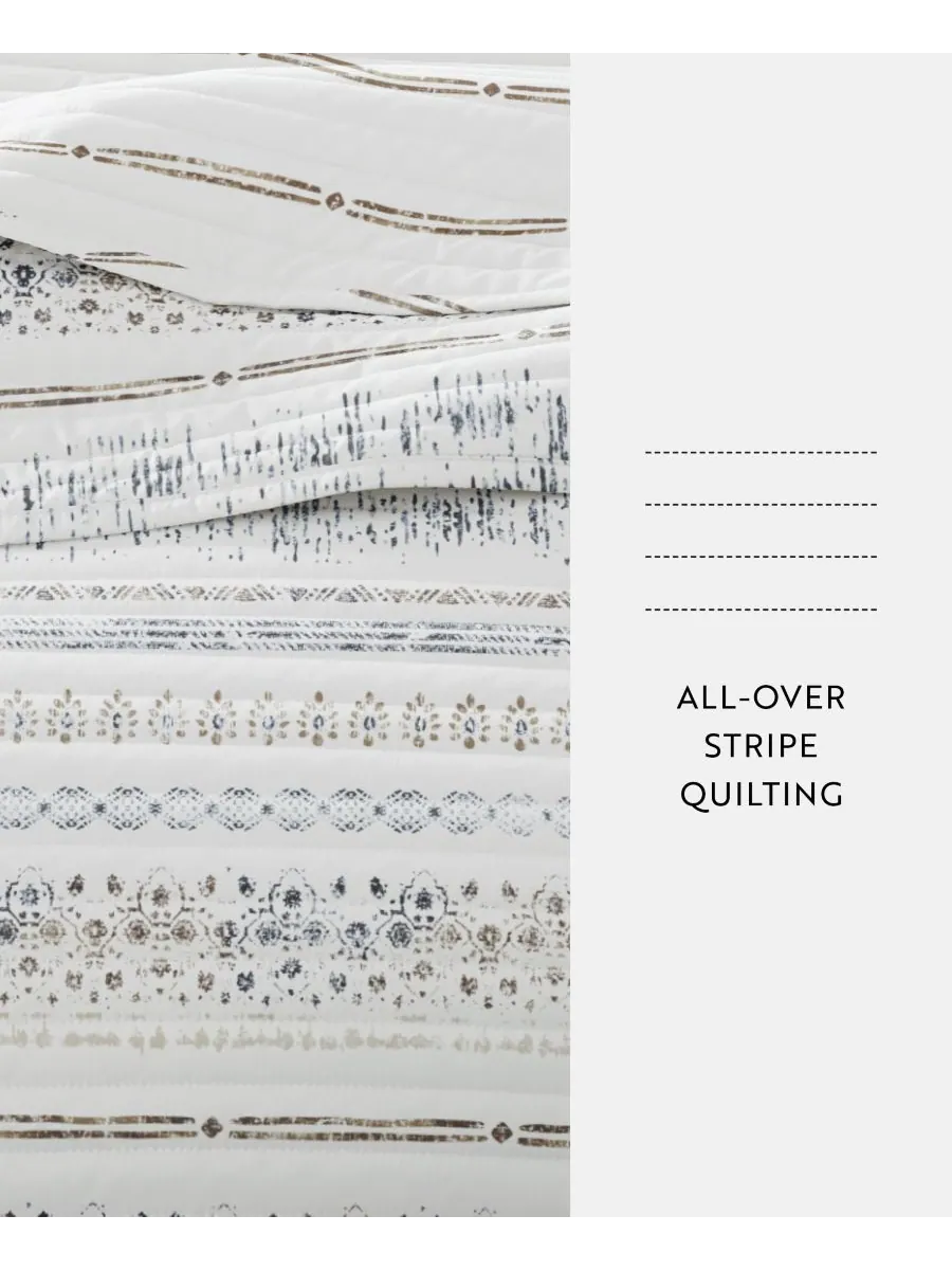 Двусторонний комплект постельного белья Relic Stripe из 3 предметов, размер King/California King — изображение 4 из 10, тауп
