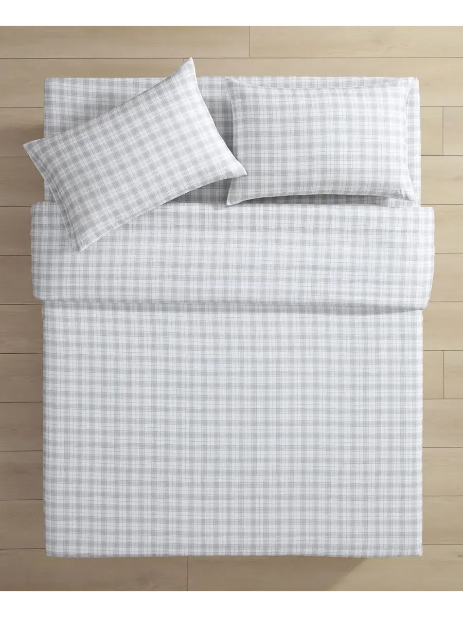 Комплект постельного белья Penstemon Plaid из микрофибры с терморегулирующими свойствами, 4 — изображение 3 из 6, серый