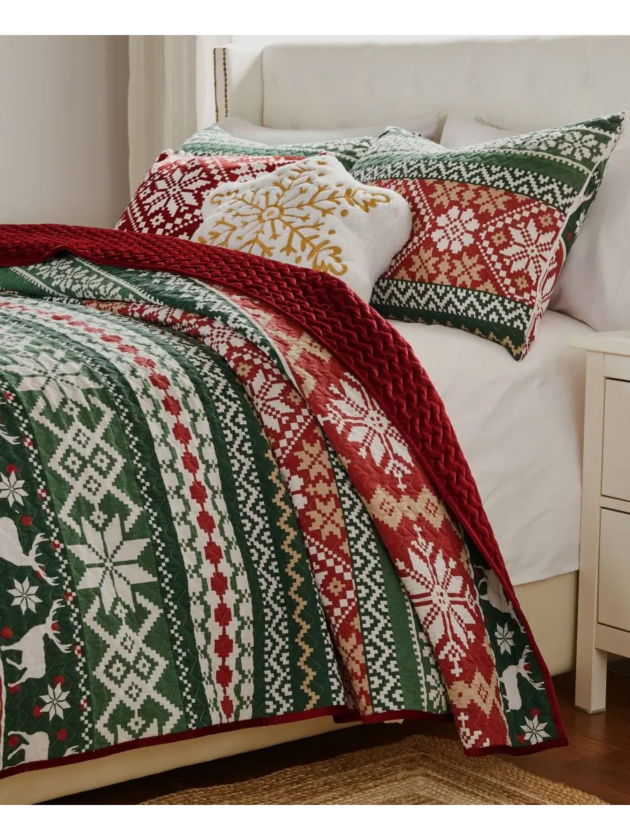 Комплекты стеганых одеял с бархатной отделкой в стиле «Фэр-Айл» Greenland Home Fashions