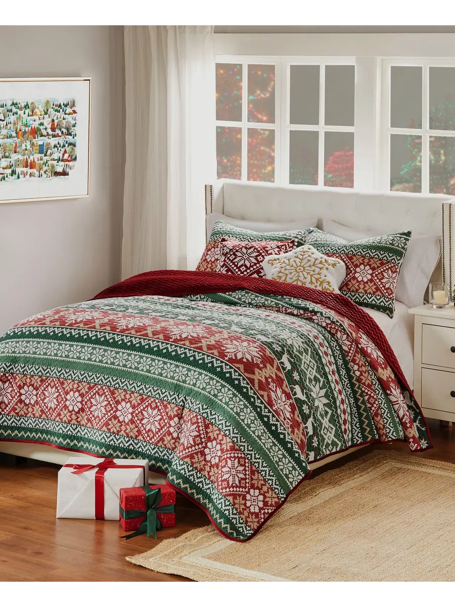Комплекты стеганых одеял с бархатной отделкой в стиле «Фэр-Айл» Greenland Home Fashions — изображение 2 из 4, красный