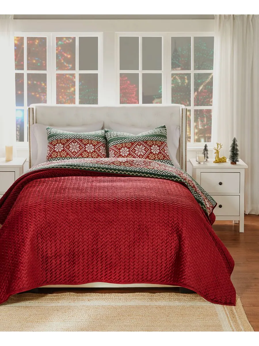 Комплекты стеганых одеял с бархатной отделкой в стиле «Фэр-Айл» Greenland Home Fashions — изображение 3 из 4, красный