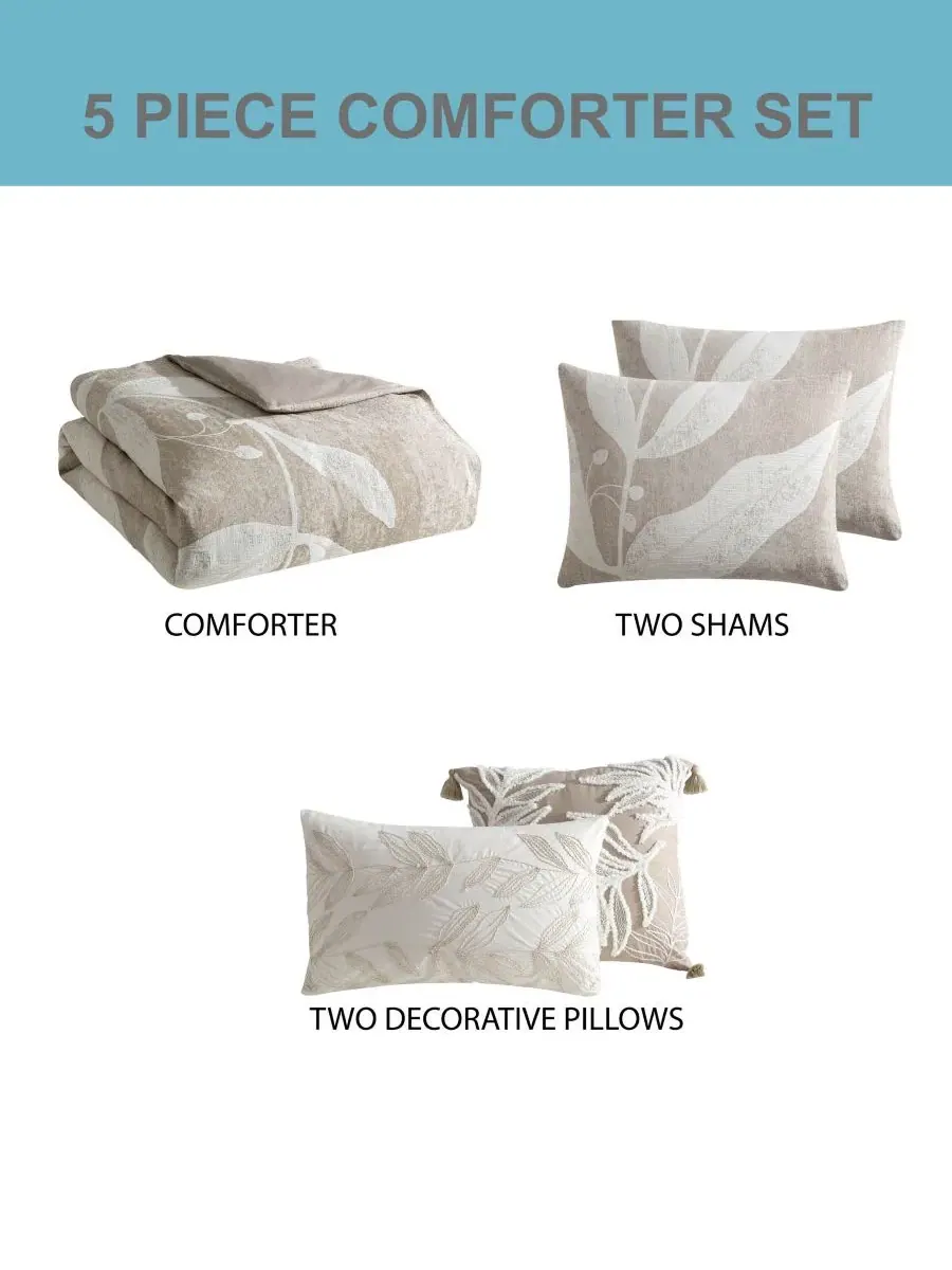 Комплект постельного белья Dala Jacquard, 5 предметов, Queen Riverbrook Home — изображение 9 из 9, пшеница