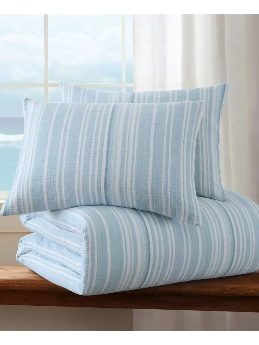 Комплект постельного белья Home Boracay Stripe Muslin Textured, 3 предмета, размер Queen Levtex — изображение 4 из 7, синий