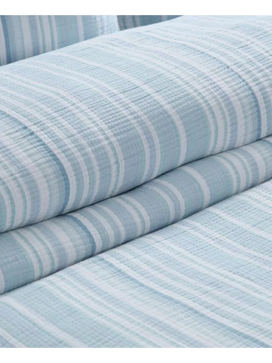 Комплект постельного белья Home Boracay Stripe Muslin Textured, 3 предмета, размер Queen Levtex — изображение 5 из 7, синий