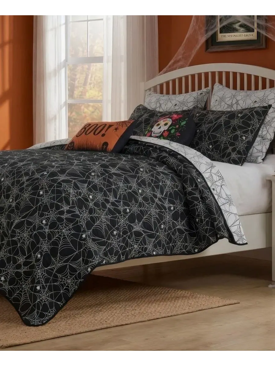 Покрывало жаккардовое 3-предметный комплект Spinderella, Full/Queen Greenland Home Fashions — изображение 2 из 6, черный
