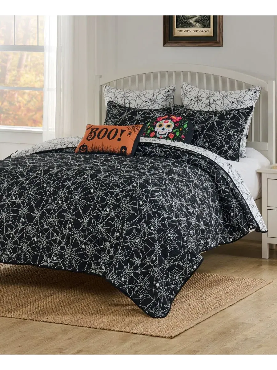 Покрывало жаккардовое 3-предметный комплект Spinderella, Full/Queen Greenland Home Fashions — изображение 5 из 6, черный
