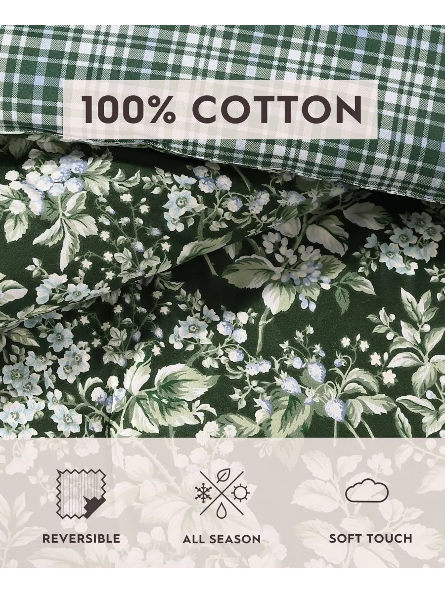 Комплект постельного белья Bramble Floral из хлопка, двусторонний, 7 предметов, размер Full/Queen — изображение 7 из 10