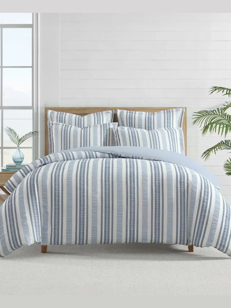 Комплект постельного белья Home Seaside Stripes Textured из 3 предметов, размер Queen Levtex — изображение 2 из 5, синий