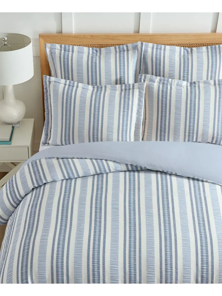 Комплект постельного белья Home Seaside Stripes Textured из 3 предметов, размер Queen Levtex — изображение 3 из 5, синий