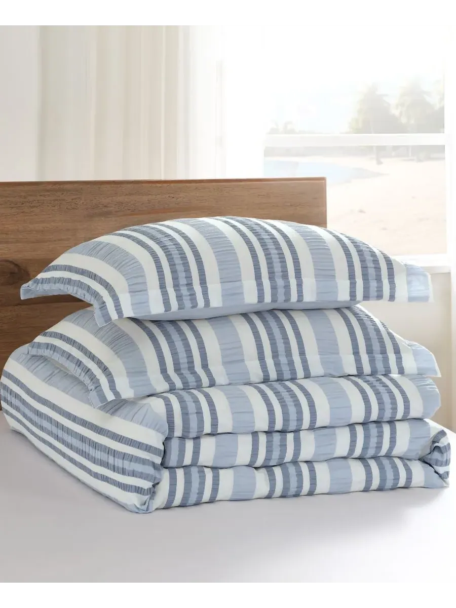 Комплект постельного белья Home Seaside Stripes Textured из 3 предметов, размер Queen Levtex — изображение 4 из 5, синий