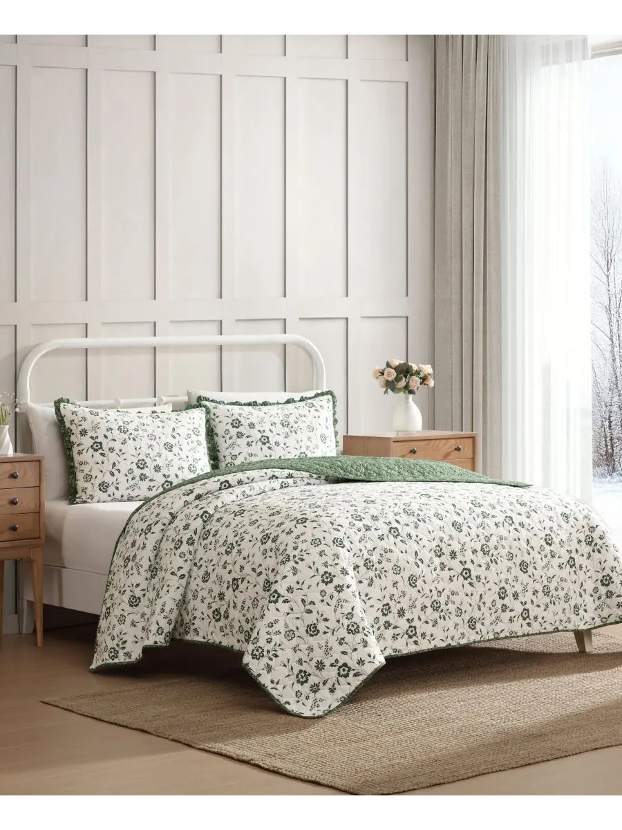Комплект постельного белья Miranda Cotton из 3 предметов, размер King Laura Ashley — изображение 2 из 8, оливковый зеленый