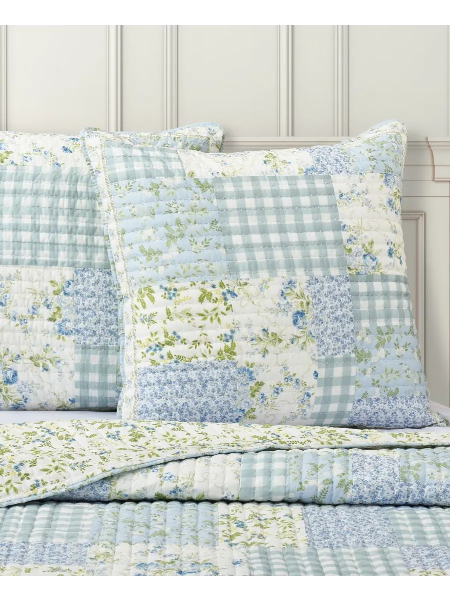 Стеганая хлопковая наволочка Karalena, европейский стиль Piper & Wright, Blue, European Sham — изображение 2 из 4, синий