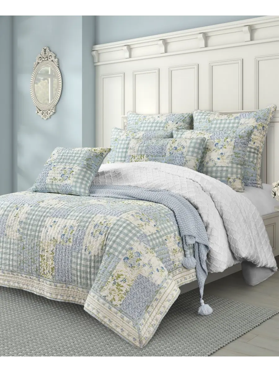 Стеганая хлопковая наволочка Karalena, европейский стиль Piper & Wright, Blue, European Sham — изображение 4 из 4, синий