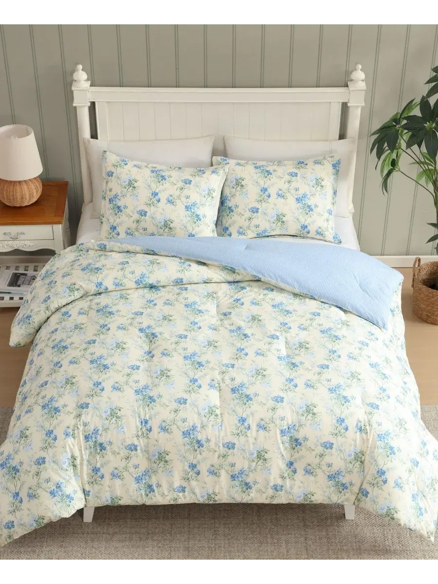 Комплект постельного белья Blossom Dance из 3 предметов, размер Full/Queen Laura Ashley — изображение 3 из 7, желтый синий