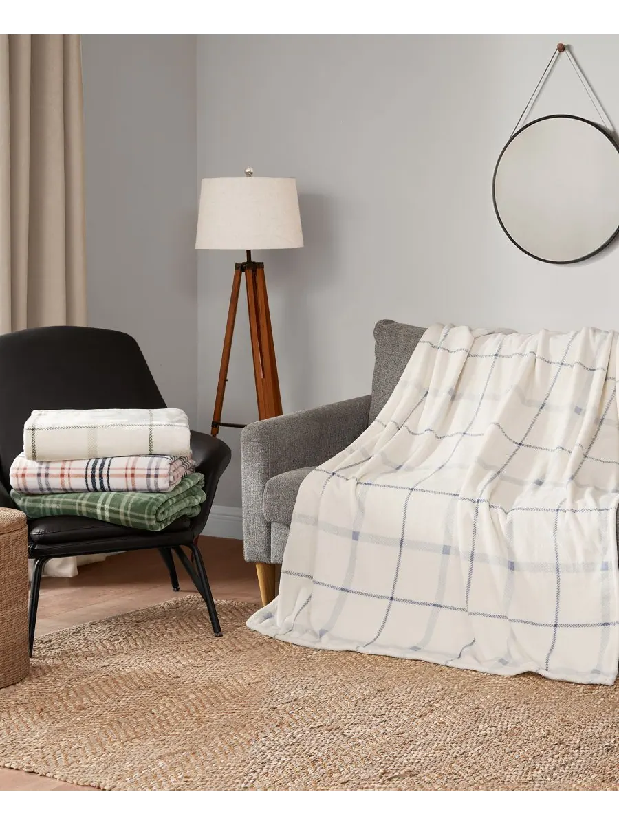 Мягкий плед в клетку «Кемпер», 50 x 70 дюймов Lucky Brand — изображение 7 из 7, зеленый