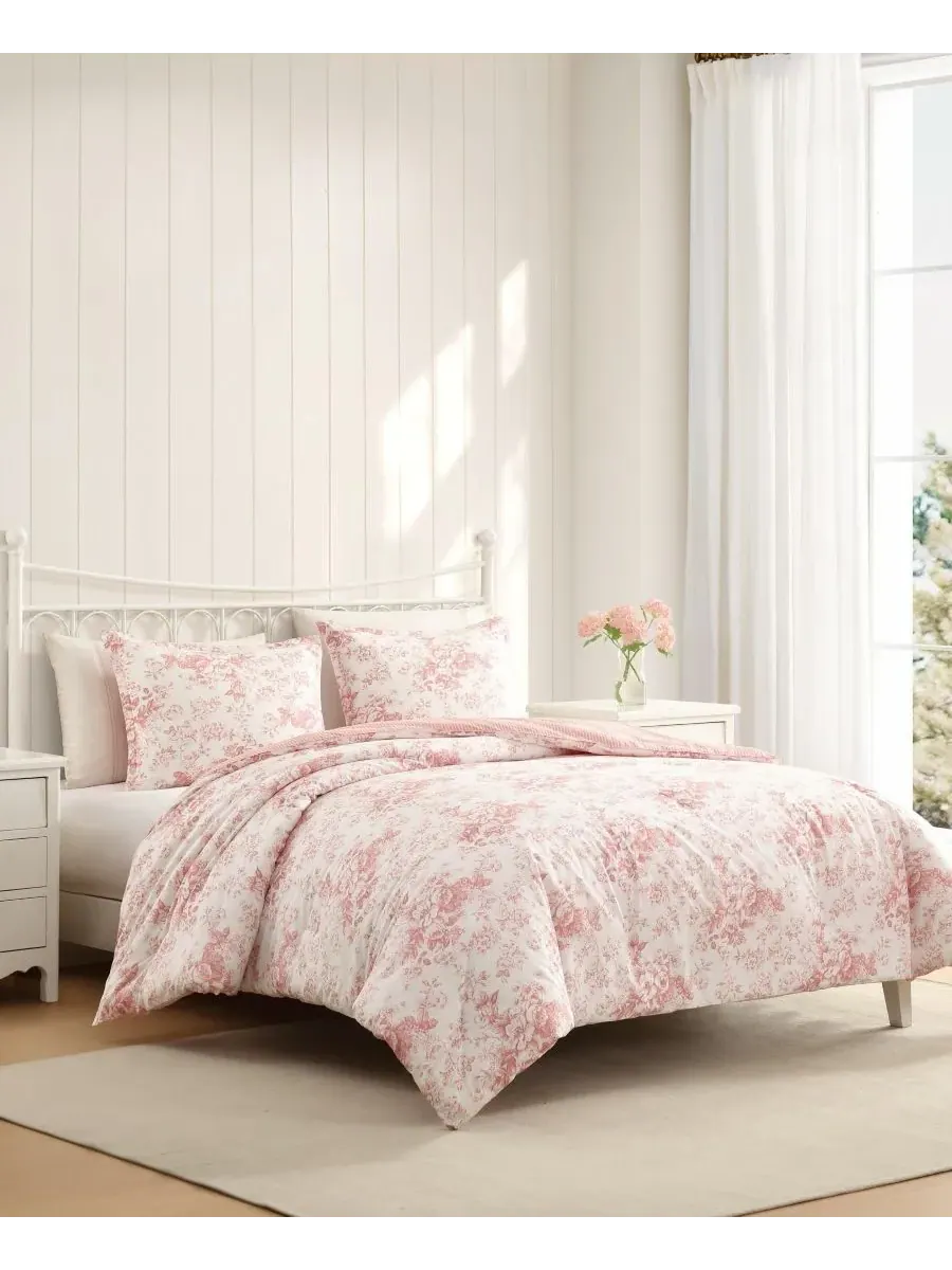Комплект постельного белья Toile Delight из 3 предметов, размер King Laura Ashley — изображение 2 из 7, розовый/кремовый