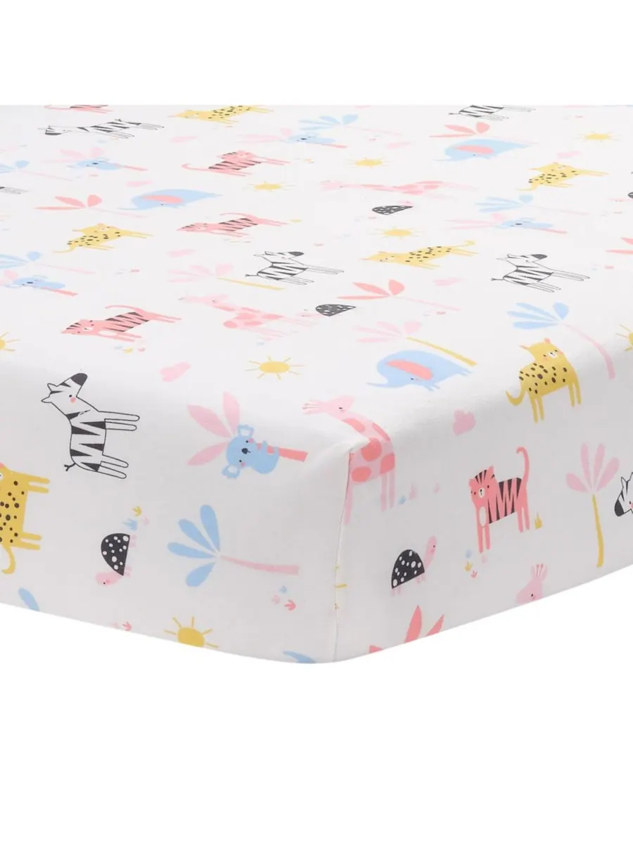 Простыня для детской кроватки Snuggle Jungle Pastel Safari из хлопкового трикотажа в пастельных