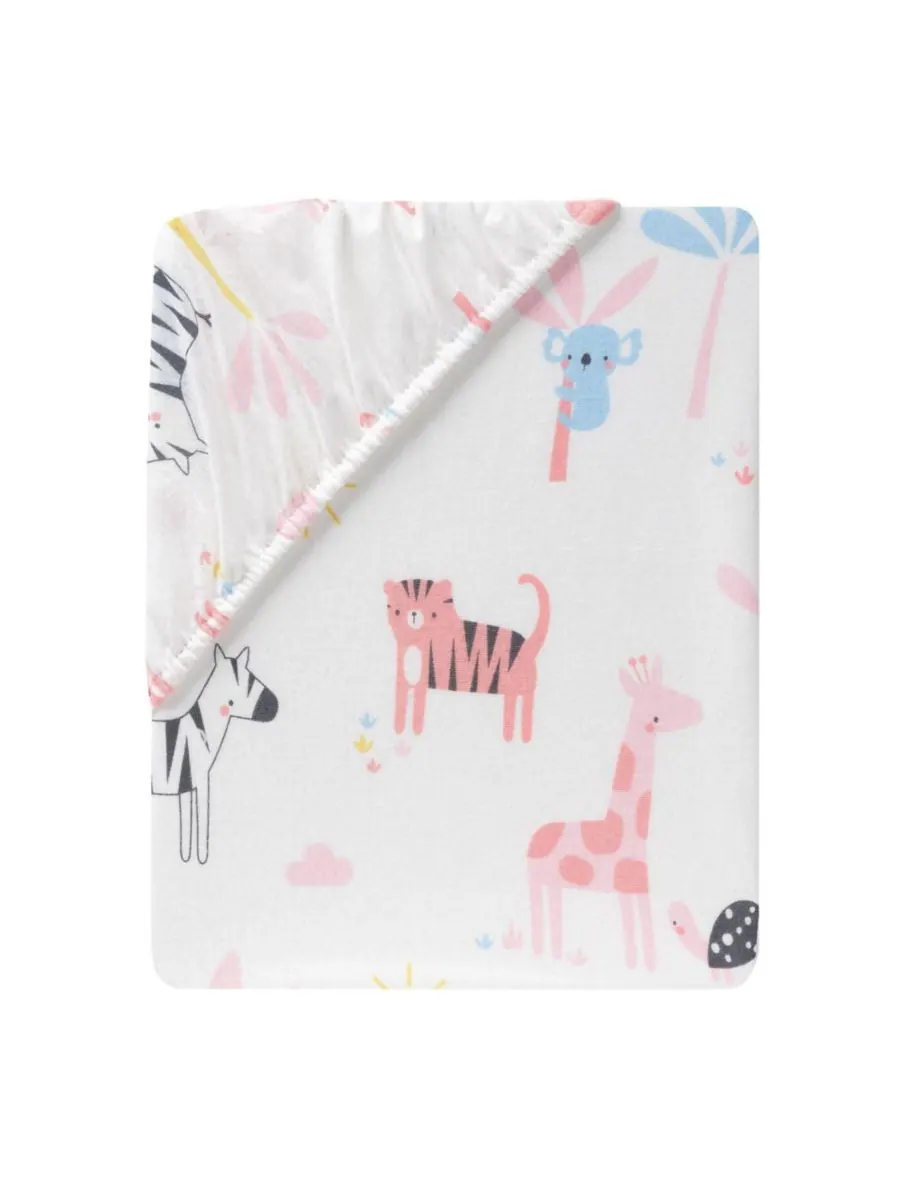 Простыня для детской кроватки Snuggle Jungle Pastel Safari из хлопкового трикотажа в пастельных — изображение 2 из 3, белый