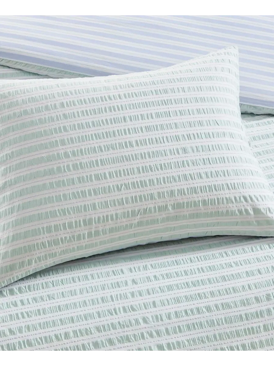 Комплект стеганого одеяла Seersucker Stripe 3-Piece, Full/Queen Peri Home — изображение 6 из 8, зеленый синий