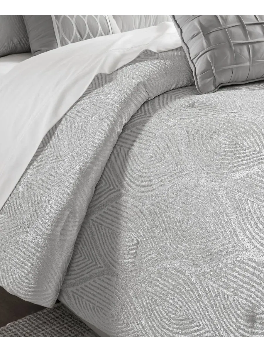 Комплект постельного белья Nocturne Jacquard, 10 предметов, размер King Madison Park — изображение 5 из 9, серый