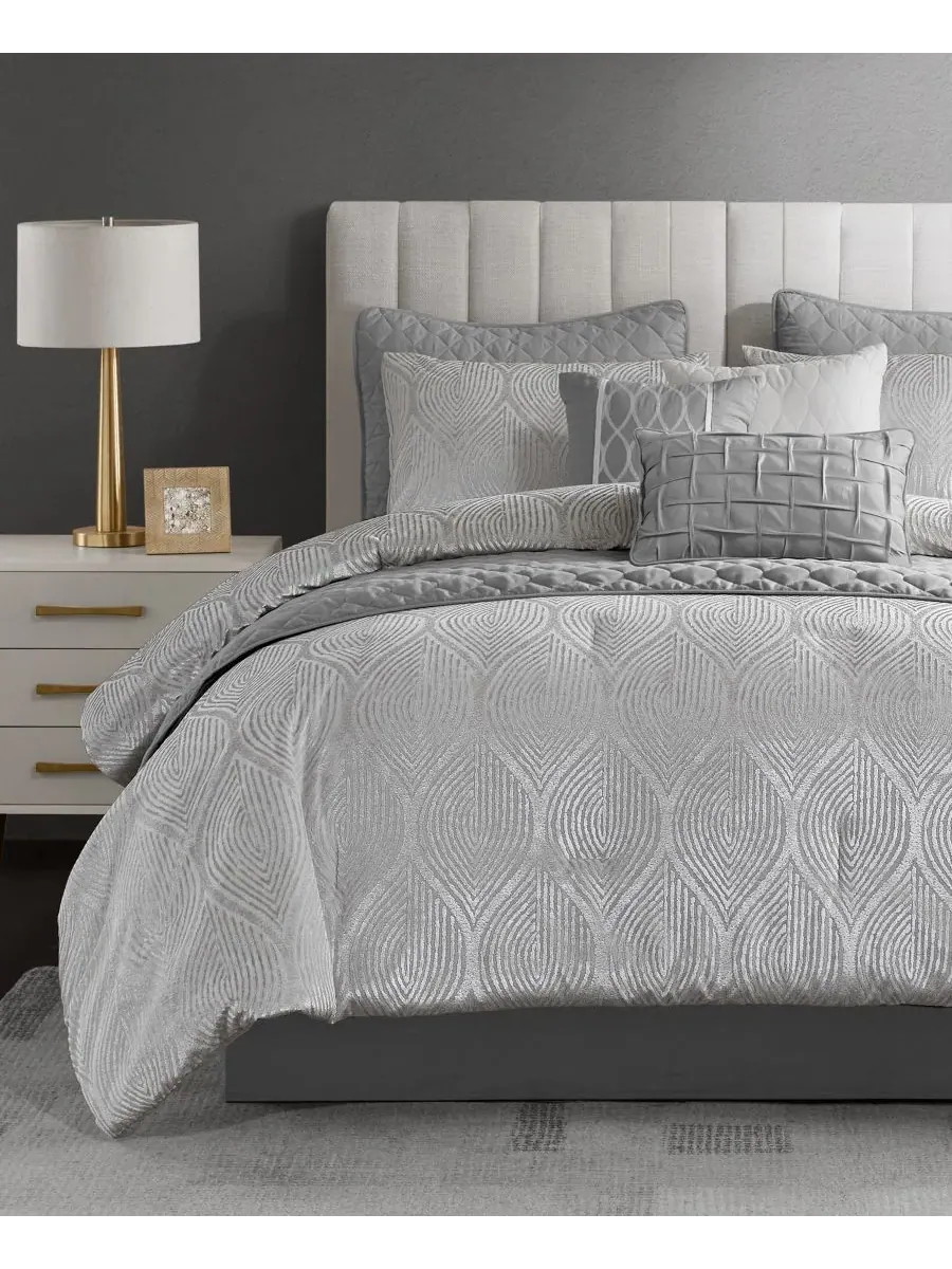 Комплект постельного белья Nocturne Jacquard, 10 предметов, размер King Madison Park — изображение 7 из 9, серый