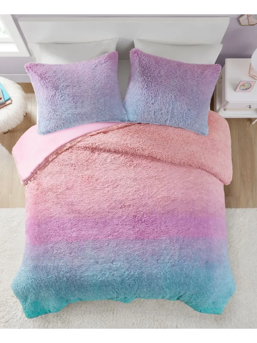 Комплект постельного белья Primrose Ombre из 3 предметов с пушистым искусственным мехом, размер — изображение 4 из 9, мульти