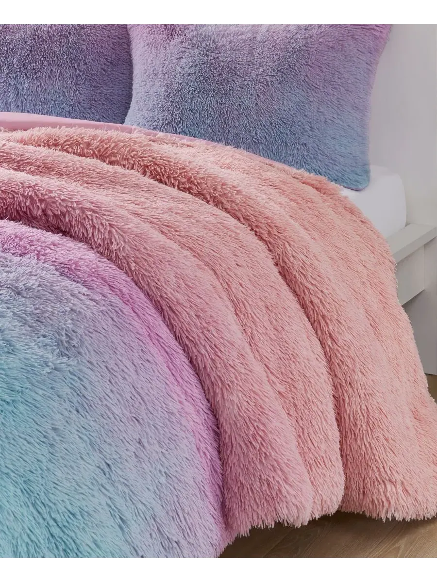 Комплект постельного белья Primrose Ombre из 3 предметов с пушистым искусственным мехом, размер — изображение 7 из 9, мульти