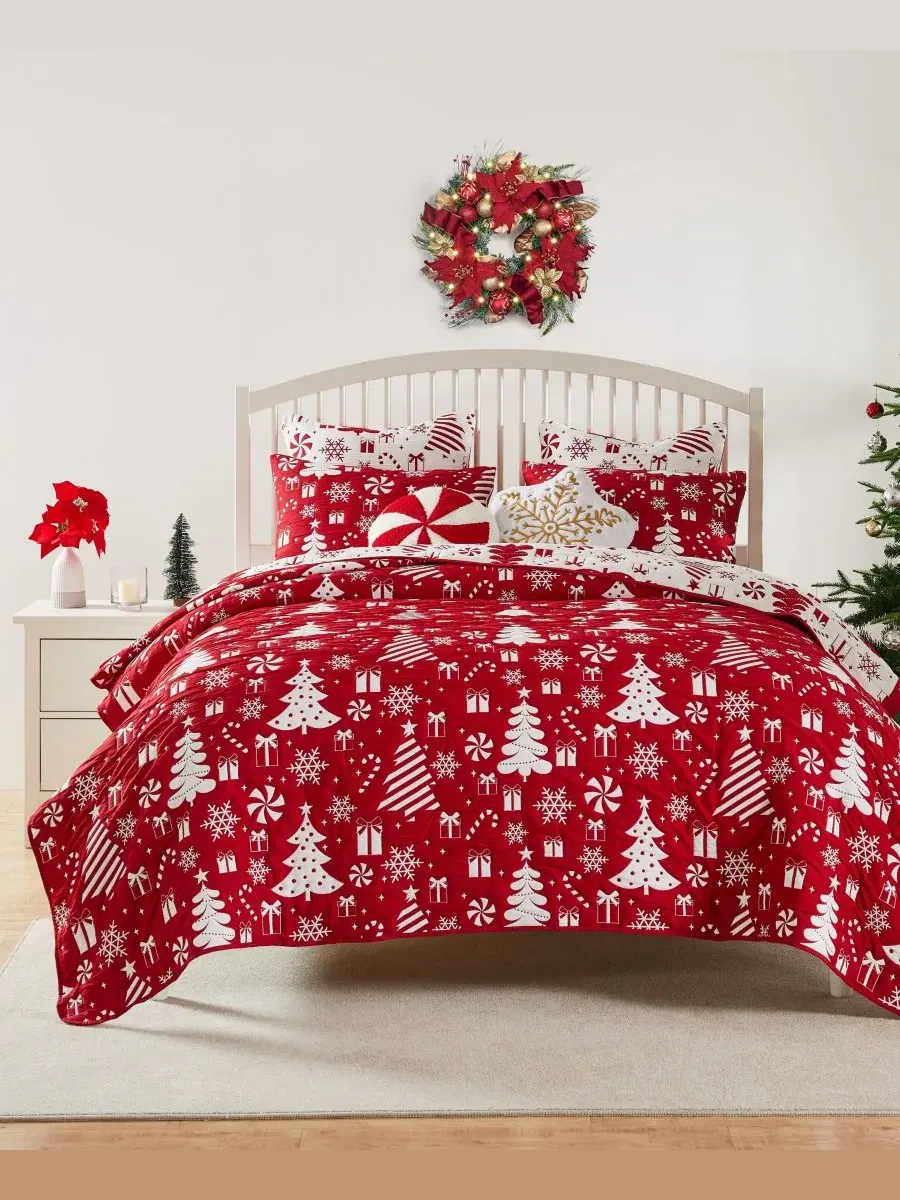 Покрывало Peppermint Party Holiday 3-Pc. Coverlet Set, Full/Queen Greenland Home Fashions — изображение 3 из 5, красный