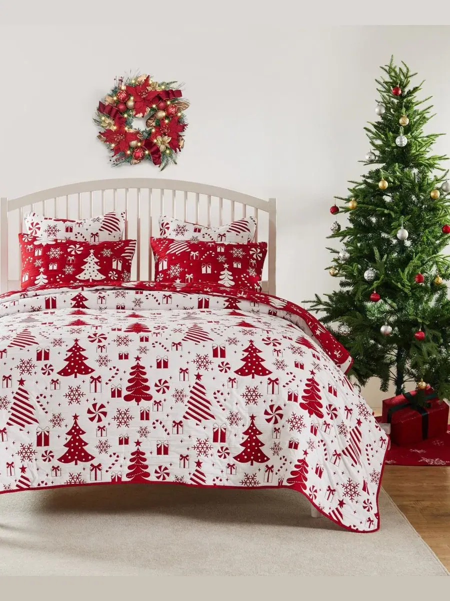 Покрывало Peppermint Party Holiday 3-Pc. Coverlet Set, Full/Queen Greenland Home Fashions — изображение 5 из 5, красный