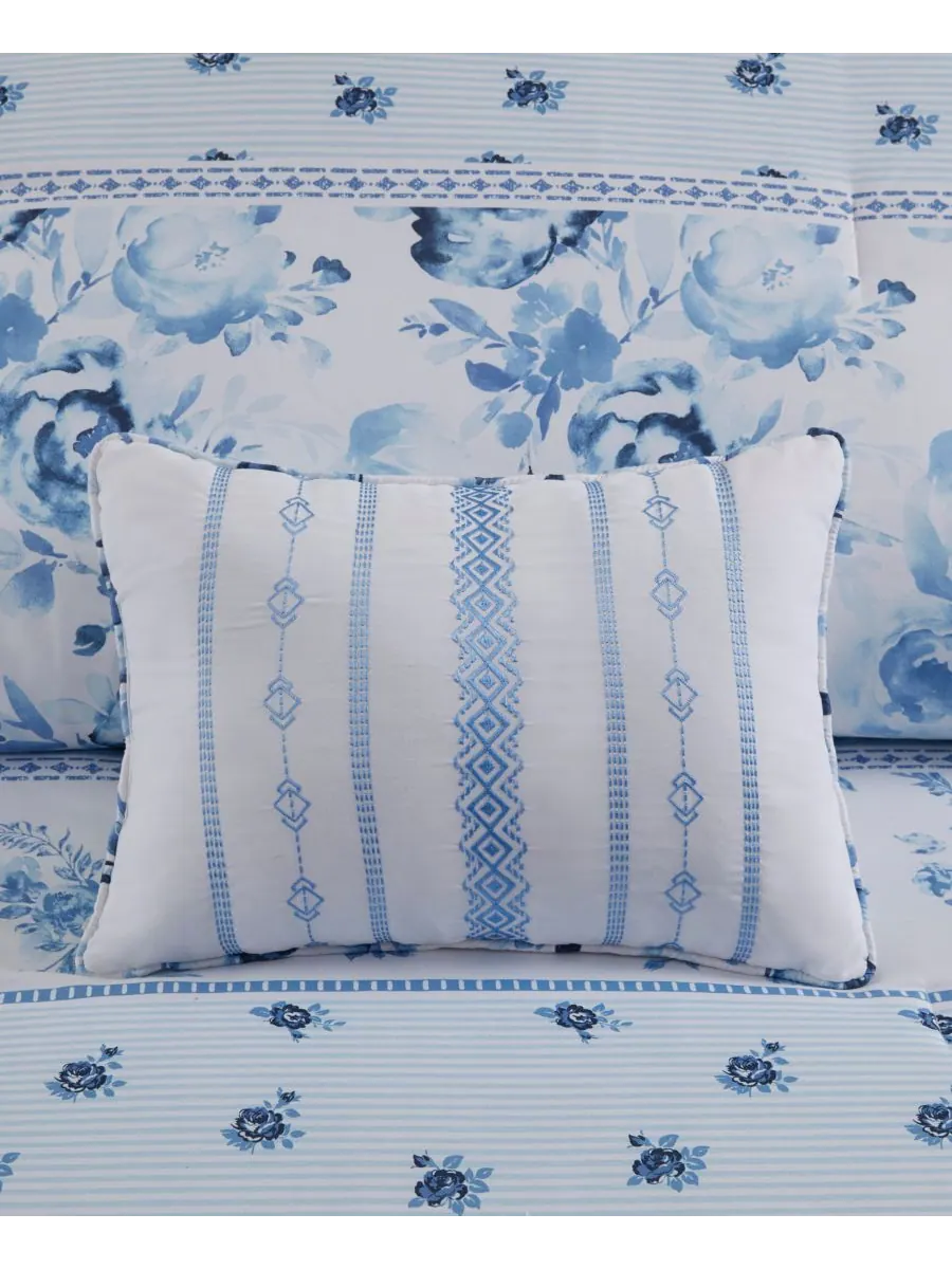 Комплект постельного белья Christa Floral Striped из 5 предметов, размер Full/Queen Intelligent — изображение 5 из 10, синий