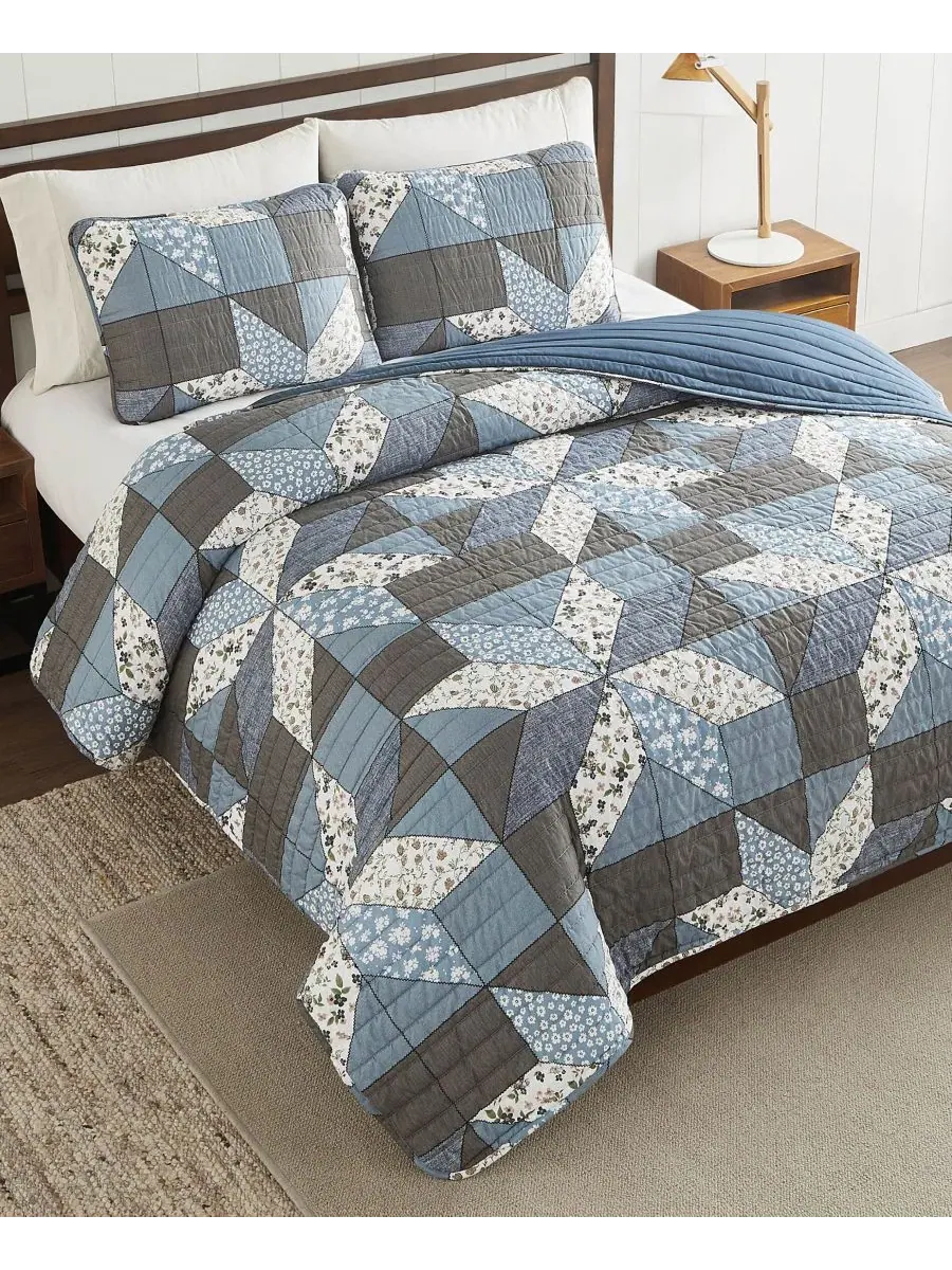 Комплект стеганых одеял Jianna Patchwork Reversible 3-Pc. Quilt Sets, King Lucky Brand — изображение 3 из 9, синий