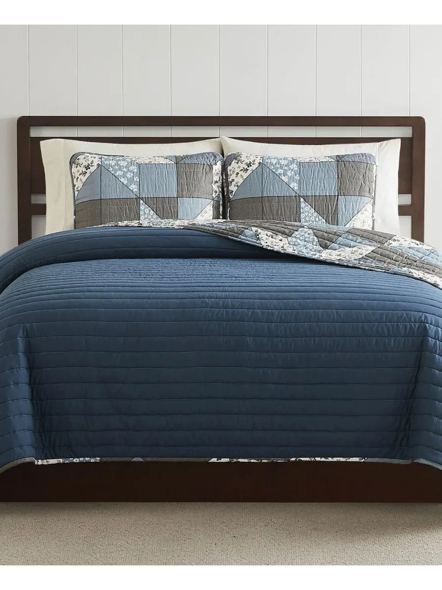 Комплект стеганых одеял Jianna Patchwork Reversible 3-Pc. Quilt Sets, King Lucky Brand — изображение 4 из 9, синий