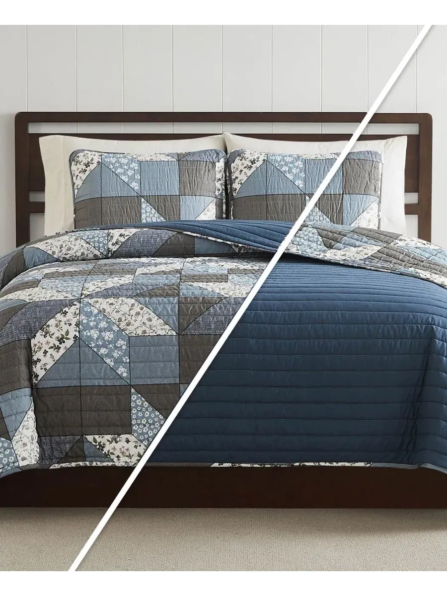 Комплект стеганых одеял Jianna Patchwork Reversible 3-Pc. Quilt Sets, King Lucky Brand — изображение 8 из 9, синий