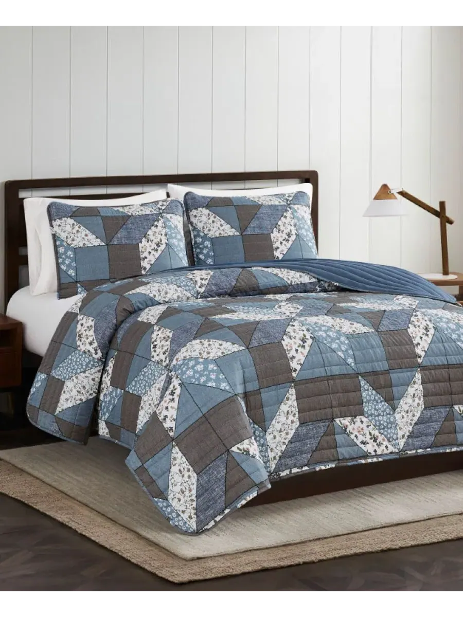 Комплект стеганых одеял Jianna Patchwork Reversible 3-Pc. Quilt Sets, King Lucky Brand — изображение 9 из 9, синий