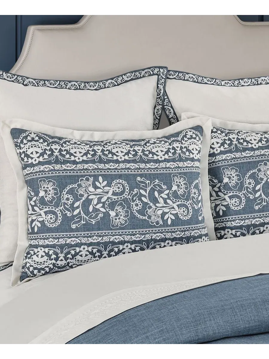 Комплект постельного белья Chantalee Floral, королевский размер J Queen New York — изображение 2 из 7, джинсовый синий
