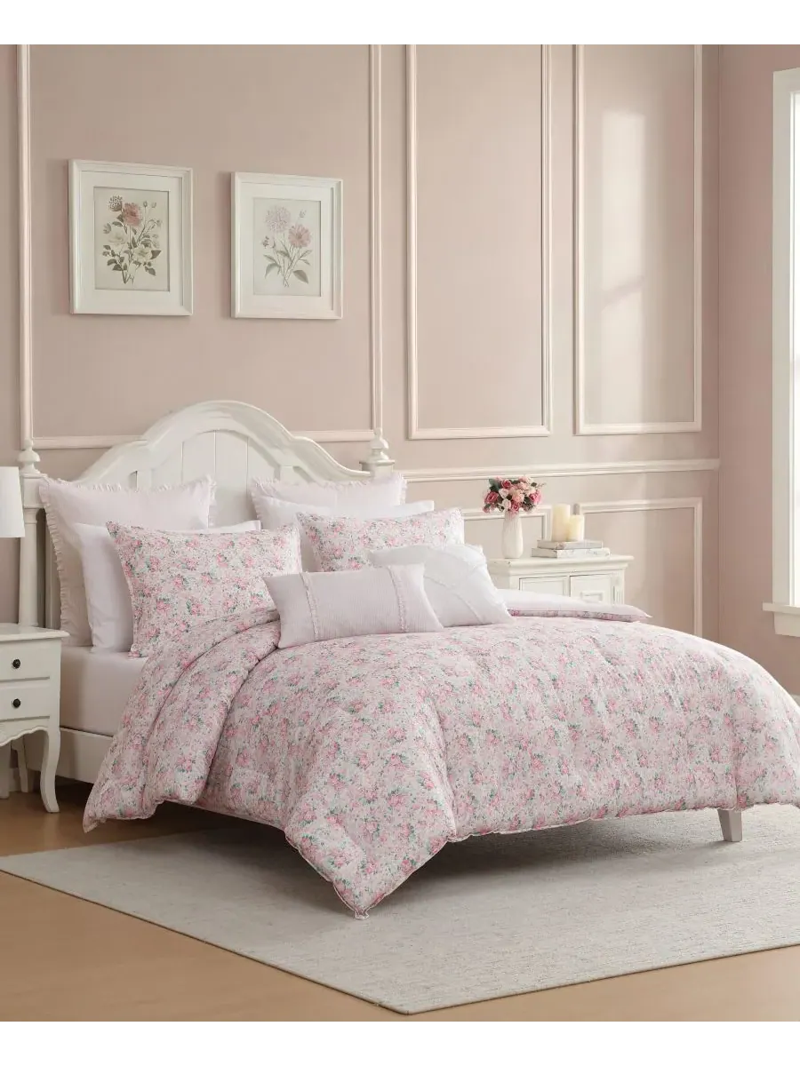 Двусторонний комплект постельного белья Pamelas Posies, 7 предметов, размер King Laura Ashley — изображение 2 из 8, розовый