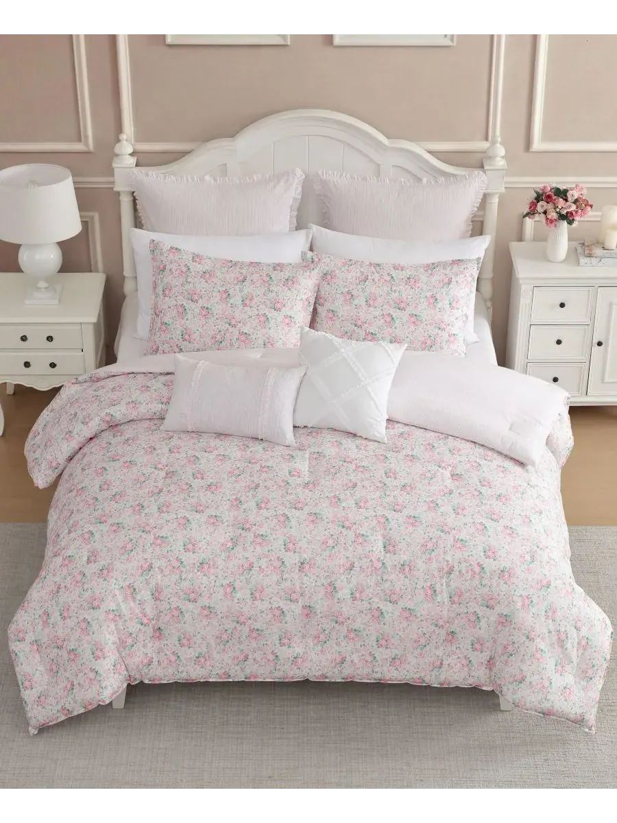 Двусторонний комплект постельного белья Pamelas Posies, 7 предметов, размер King Laura Ashley — изображение 3 из 8, розовый