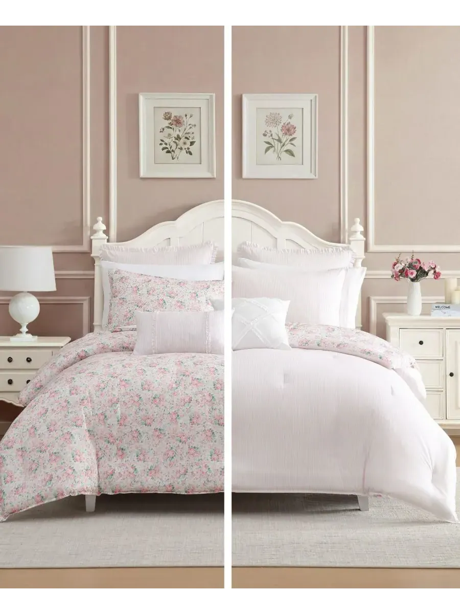 Двусторонний комплект постельного белья Pamelas Posies, 7 предметов, размер King Laura Ashley — изображение 4 из 8, розовый