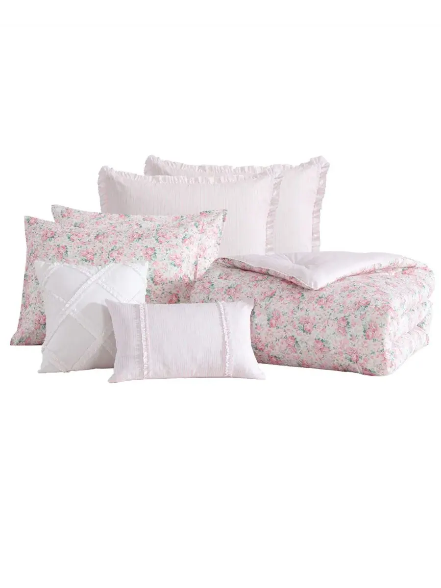 Двусторонний комплект постельного белья Pamelas Posies, 7 предметов, размер King Laura Ashley — изображение 7 из 8, розовый