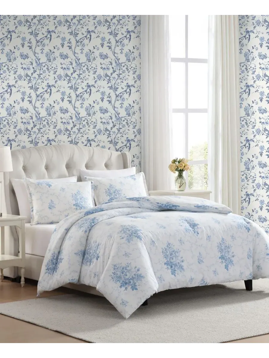 Комплект постельного белья Sophia Cotton, 2 предмета, размер Twin Laura Ashley — изображение 2 из 6, светлый синий белый