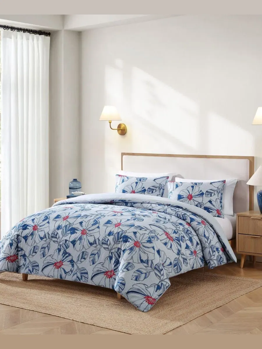 Комплект стеганого одеяла с флористическим принтом Paradise Cove Tommy Hilfiger — изображение 2 из 9, синий