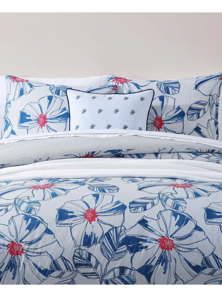Комплект стеганого одеяла с флористическим принтом Paradise Cove Tommy Hilfiger — изображение 4 из 9, синий