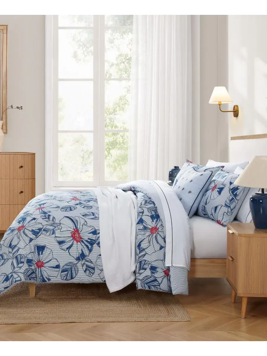 Комплект стеганого одеяла с флористическим принтом Paradise Cove Tommy Hilfiger — изображение 6 из 9, синий
