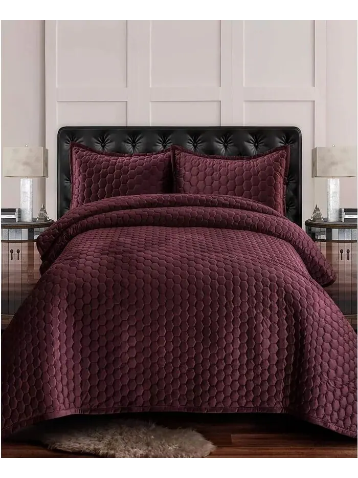 Lugano Honeycomb Velvet Большой однотонный комплект одеял Tribeca Living — изображение 1 из 2, фиолетовый