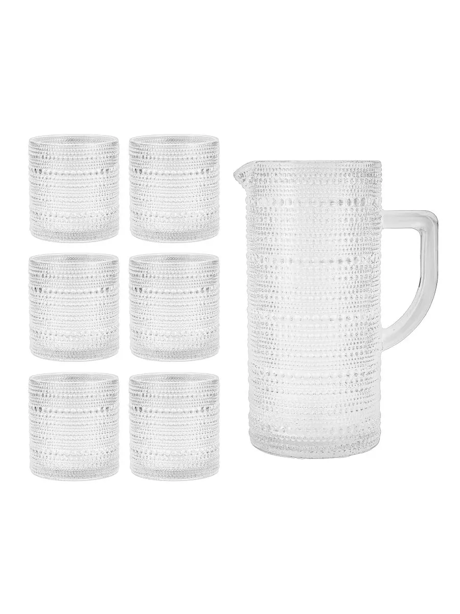Набор из 7 бокалов для кувшина Jupiter Beaded Glass с бусинами и 6 стаканами для коктейля Double — прозрачный