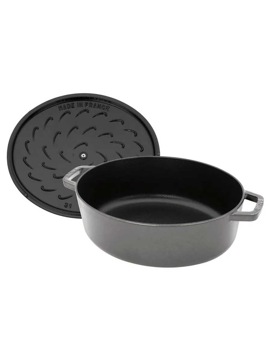 Овальная чугунная утятница Staub Wide, 31 см, 5.9 л — изображение 5 из 10, графитовый серый