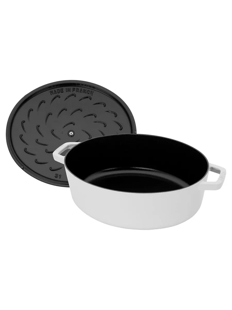 Овальная чугунная утятница Staub Wide, 31 см, 5.9 л — изображение 5 из 10, белый